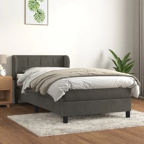 Sötétszürke bársony rugós ágy matraccal 80 x 200 cm