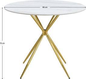 Étkezőasztal, fehér márvány/gold arany króm, átmérő 90 cm, MEKNER