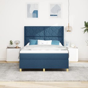 Boxspring Ágy Mattal és Kék LED-del 140x200 cm Szövet