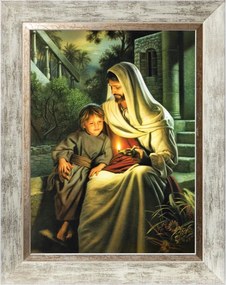 Jézus A Fénnyel Vallásos Vászonkép Fehér Keretben 30X40