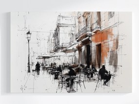 Vászonkép Canvas Rajz Vázlat Város Utca Kávézó Urban 60x40