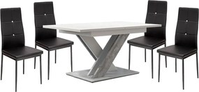 Maasix WTS Magasfényű Fehér-Szürke X 4 személyes étkezőszett Fekete Elvira székekkel N