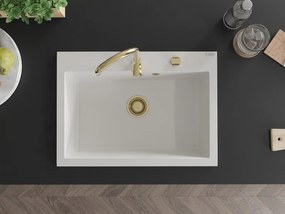 Mexen Elix 1 rekeszes gránit mosogató 700 x 500 mm, fehér, arany szifon - 6526701005-20-G