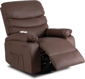 Masszírozós, hintafunkciós dönthető fotel barna színben, műbőr kárpittal BRUCE