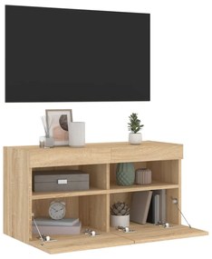 sonoma tölgy színű fali TV-szekrény LED-ekkel 80x30x40 cm