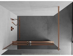 Mexen Kioto+, Walk-In zuhanyparaván polccal és akasztóval 70 x 200 cm, 8 mm tükörmintás üveg, réz matt profil, 800-070-121-65-50