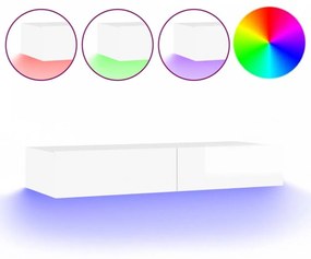Magasfényű fehér TV-szekrény LED lámpákkal 90 x 35 x 15,5 cm