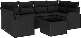vidaXL Kerti Kanapé Szett Fekete 55 x 55 x 37 cm polirattan