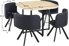 Étkező szett 1+4, tölgy/fekete, BEVIS NEW