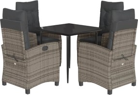 vidaXL 5 részes szürke polyrattan kerti étkezőgarnitúra párnával