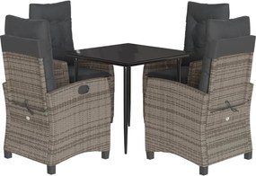 vidaXL 5 részes szürke polyrattan kerti étkezőgarnitúra párnával