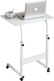 Állítható PC asztal kerekekkel, fehér, JUSTUS