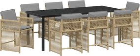 vidaXL Kert étkező szett 9 pcs Bézs polirattan