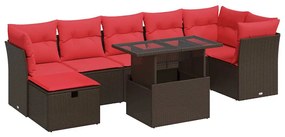 8 db barna polyrattan kerti kanapégarnitúra párnákkal