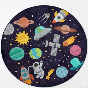 Sötétkék mosható gyerek játszószőnyeg ø150 cm Into The Space – Mila Home