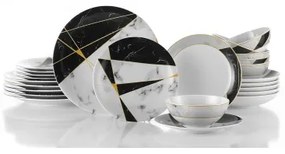24 részes étkészlet fekete/fehér/arany/porcelán