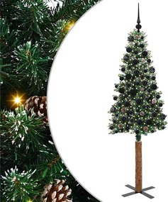 vidaXL Karcsú karácsonyfa 300 LED-del Zöld 180 cm PVC és tömör fenyőfa