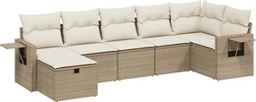 vidaXL 7 részes bézs polyrattan kerti ülőgarnitúra párnákkal
