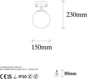 Atmaca 10210 fekete-antik fém-üveg függőlámpa, Ø15 cm
