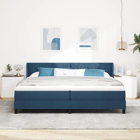Boxspring ágy matraccal, kék színben, 200cm x 200cm, szövet.