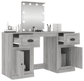 szürke sonoma színű fésülködőasztal LED-del 130x50x132,5 cm