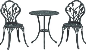 Outsunny 2 Személyes Kerti Lounge Szett 2 Szék + Kerek Asztal Öntött Alumínium Hamis Kovácsolt Vas Zöld | Aosom