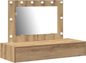 vidaXL Öltözködőasztal tükör lámpákkal Barna 100 x 40 x 70 cm Faanyag