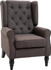 HOMCOM Füles Szekrény, Gombos Tűzésű, Magas Háttámlás, Kárpitozott Fotel Lekerekített Karfákkal, Fából Készült Lábakkal, 160 kg-ig, Barna | Aosom
