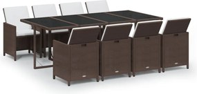 vidaXL 9 részes barna polyrattan kerti étkezőgarnitúra párnákkal