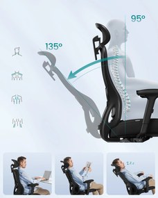 SONGMICS ergonomikus irodai szék, állítható fejtámlával és deréktámasszal, tintafekete