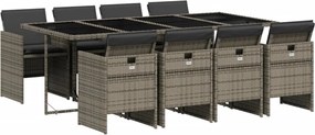 vidaXL 9 részes szürke polyrattan kerti étkezőgarnitúra párnával