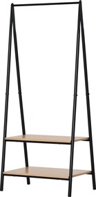 HOMCOM Kabátállvány Ruhatartó Cipőtartóval Mosókosár Fém + Fa Fekete + Natúr 64 x 42,5 x 149 cm | Aosom