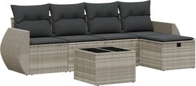 vidaXL 6 részes világosszürke polyrattan kerti ülőgarnitúra párnákkal