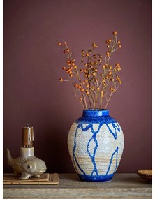 Kék-krémszínű kőedény váza (magasság 16 cm) Avon – Bloomingville