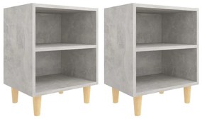 2 db betonszürke éjjeliszekrény tömör fa lábakkal 40x30x50 cm