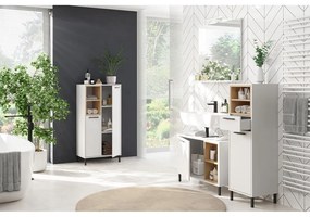 Fehér magas fürdőszoba szekrény tölgyfa dekorral 34x118 cm Loria - Germania