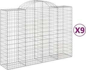 vidaXL 9 db íves horganyzott vas gabion kosár 200x50x140/160 cm