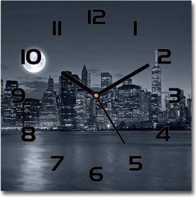New York szögletes üveg falióra éjszaka 30x30 cm