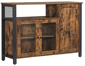 Komód három ajtóval és nyitott polcokkal, rusztikus barna 110x33x75cm