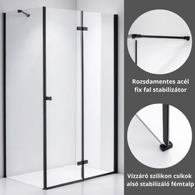 Stuxi Verona Black 110x80 aszimmetrikus csuklóajtós zuhanykabin 6 mm vízlepergető biztonsági üveggel, fekete
