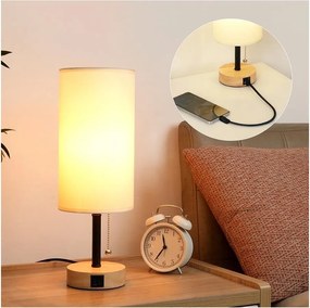 Brilagi - TABLON asztali lámpa USB-porttal 1xE27/25W/230V tölgy/fekete/krémszínű