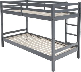 Emeletes ágy, 90x200, tömör fa, szürke, INEZA