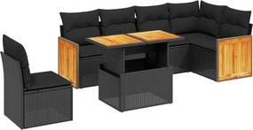 vidaXL 7 részes fekete polyrattan kerti ülőgarnitúra párnával
