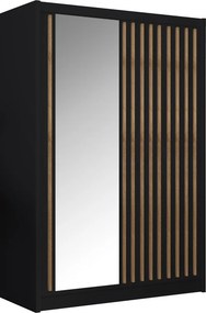 Tolóajtós szekrény, fekete/craft tölgy, 150x215 cm, LADDER