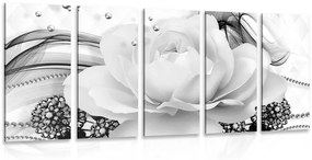 5-részes kép vagány rózsa fekete fehérben