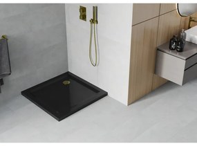 Mexen SLIM - Négyzet alakú zuhanytálca 80x80x5cm + arany szifon, fekete, 40708080G
