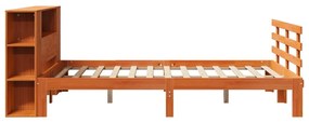 barna tömör fenyőfa könyvespolcos ágy matrac nélkül 140 x 200cm