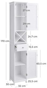 Fürdőszoba szekrény, Tárolószekrény fiókkal, kivehető X alakú polc 170cm