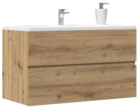 Kézműves tölgy szerelt fa függő fürdőszobaszekrény 80x38,5x45cm