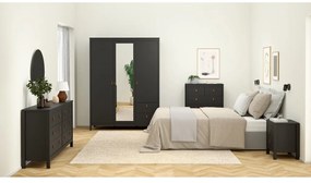 Fekete ruhásszekrény tükörrel 150x199x58 cm Madrid – Tvilum